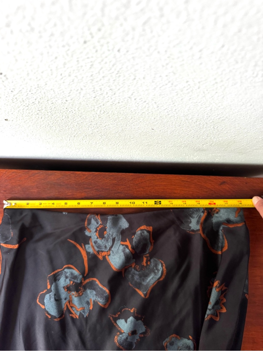 Nordstrom Rack Silky Satin Black Floral A-Line Skirt with Gray & Orange Accents - Picture 6 of 7